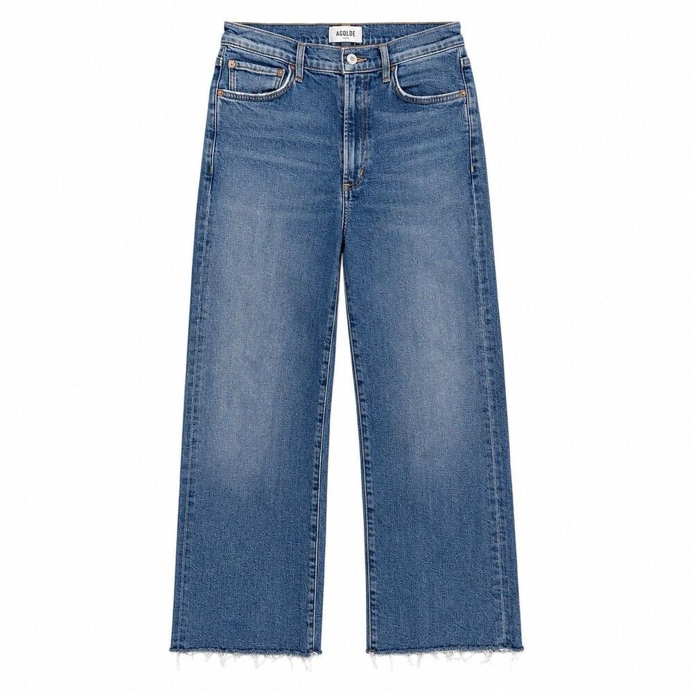 AGOLDE Ren In Chord High Rise Relaxed Fit Wide Leg Raw Hem Denim Jeans Women 26 - Picture 2 of 8